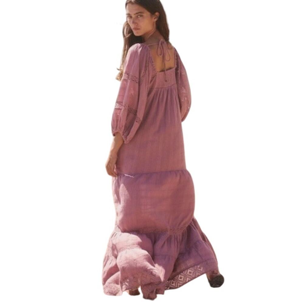 Free People All The Attitude Lace Inset Ethereal Babydoll Maxi Dress Small